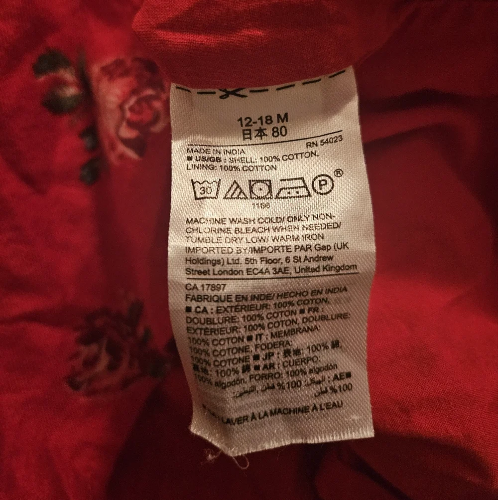 baby gap red roses dress, 12 - 18 months
